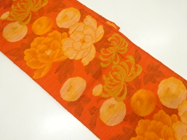 JAPANESE KIMONO / VINTAGE NAGOYA OBI / WOVEN PEONY & CHRYSANTHEMUM